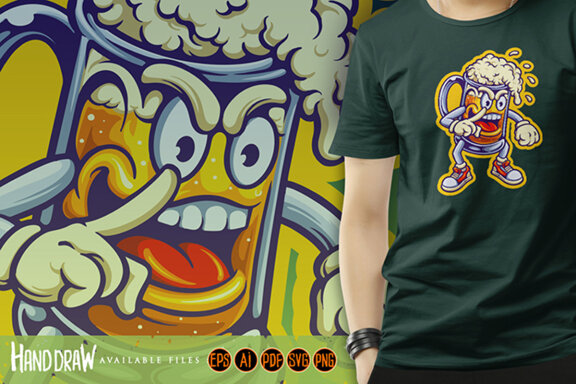 Funny angry beer glass mascot