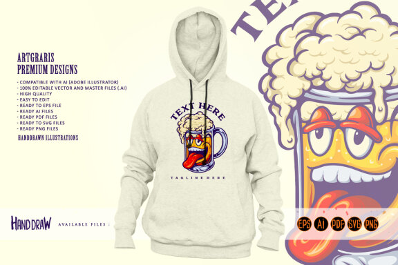 Funny beer glass cartoon mascot
