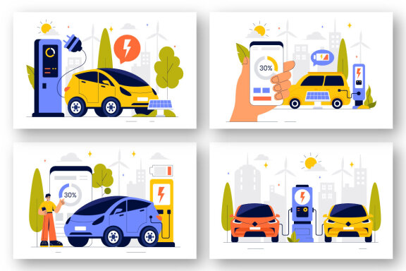 9 Electric Car Battery Charging Illustration