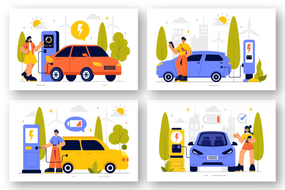 9 Electric Car Battery Charging Illustration
