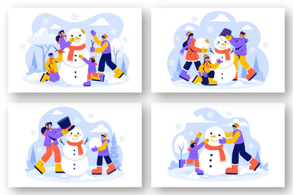 8 FREE Making a Snowman Illustrations