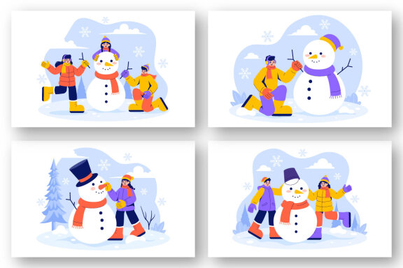 8 FREE Making a Snowman Illustrations