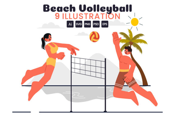 9 Beach Volleyball Player Illustration