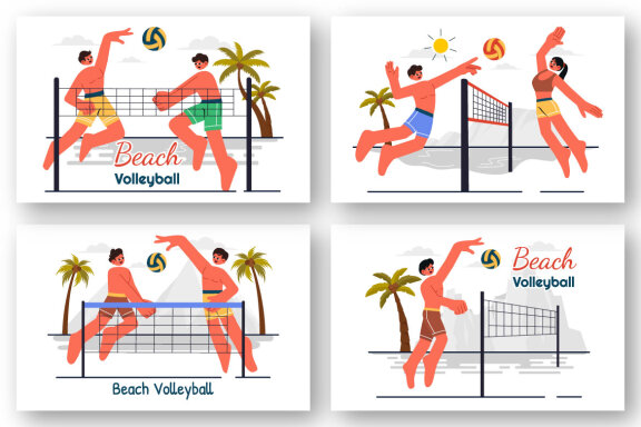 9 Beach Volleyball Player Illustration