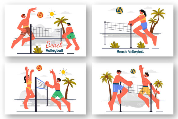 9 Beach Volleyball Player Illustration