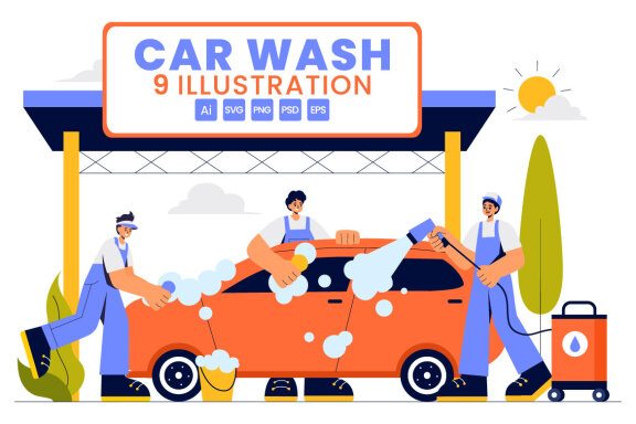 9 Automobile Washing Service Illustration