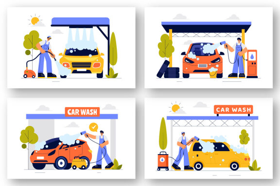 9 Automobile Washing Service Illustration