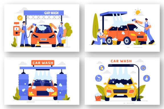 9 Automobile Washing Service Illustration