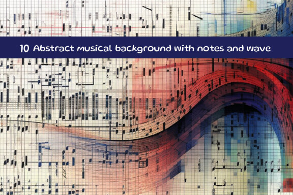 Abstract musical background with notes and wave