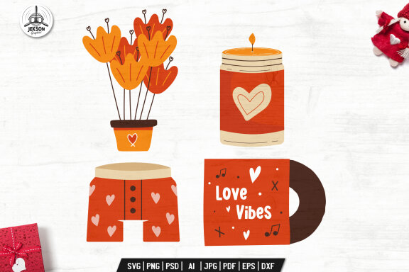 Valentines Day Clipart Symbols SVG, Printable Icons PNG