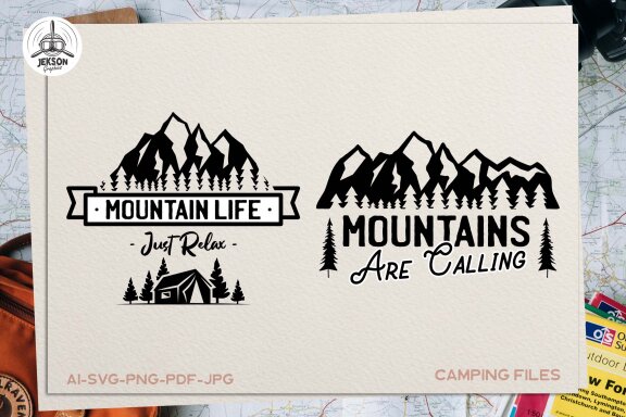 Camping SVG Silhouette Designs Mountain Tshirt Cutting PNG