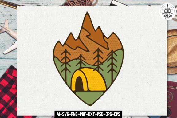Camping Mountain Logo Graphics SVG with Tent Sublimation PNG