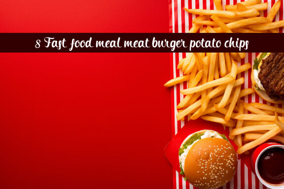 Fast food meal meat burger potatoes cips background