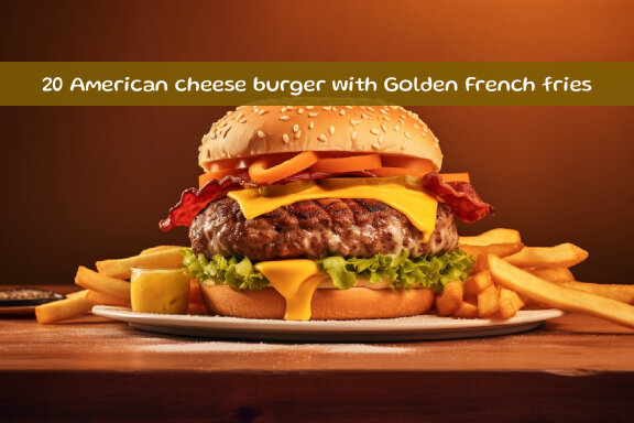 American cheeseburger with golden french fries