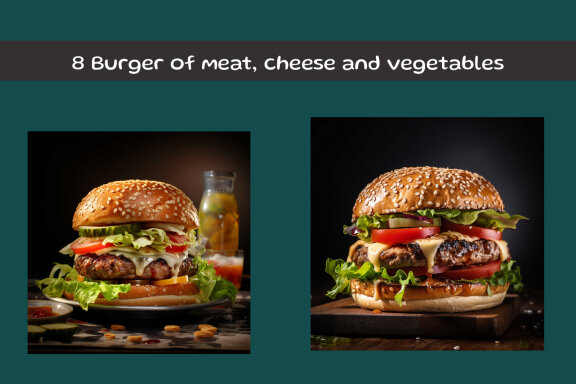 Burger of meat, cheese and vegetables