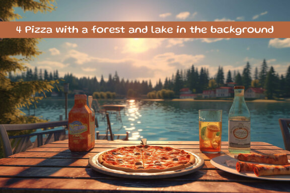 Pizza with a forest and like in the background