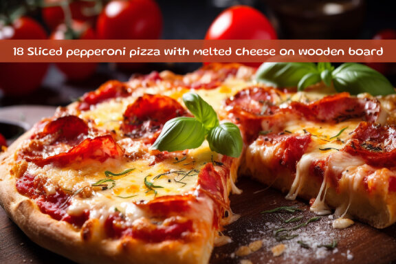 Sliced pepperoni pizza with melted cheese on wooden board