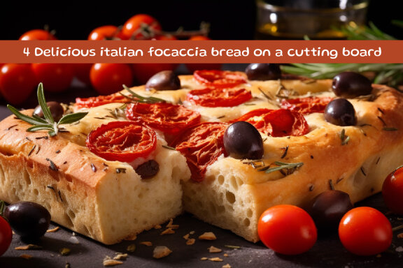 Delicious italian focaccia bread on a cutting board