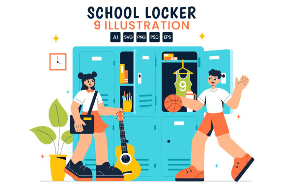 9 School Locker Room Illustration