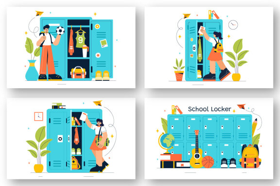 9 School Locker Room Illustration