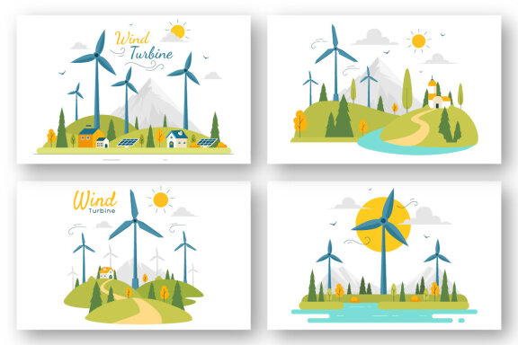 9 Sustainable Wind Turbine Illustration