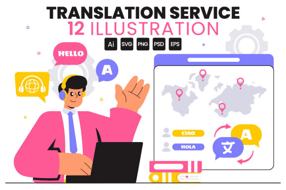 12 Language Translation Service Illustration