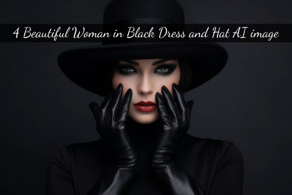 Beautiful woman in black dress and hat