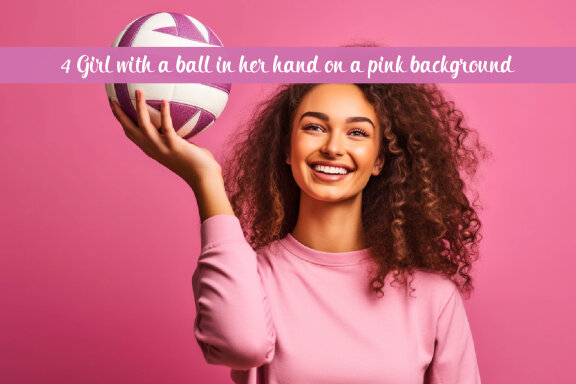 Girl with a ball in her hand on a pink background