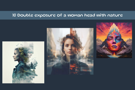 Double exposure of a woman head with nature