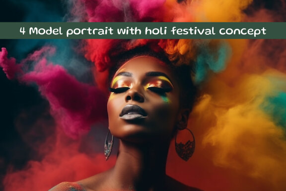 Model portrait with holi festival concept
