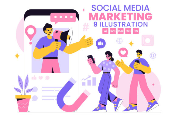 9 Social Media Marketing Illustration