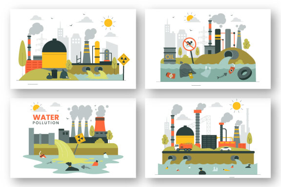 8 Industrial Water Pollution Illustration