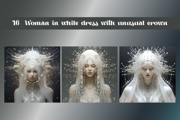 Woman in white dress with unusual crown
