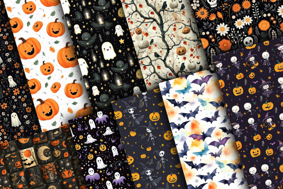 Halloween Patterned Digital Papers Scrapbooking