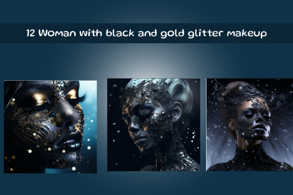Woman with black and gold glitter makeup