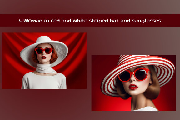 Woman in red and white striped hat and sunglasses