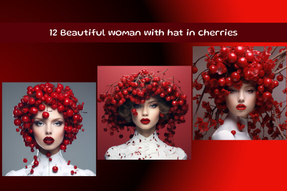 Beautiful woman with hat in cherries