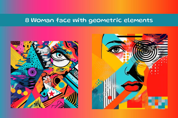 Abstract woman face on colorful background with geometric elements
