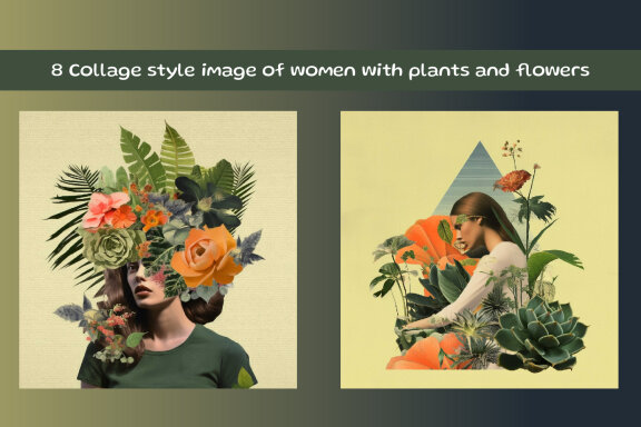 Collage style image of women with plants and flowers