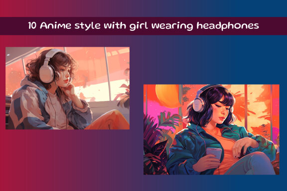 Anime style with girl wearing headphones