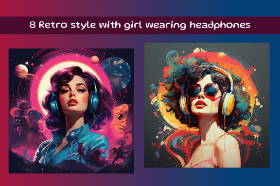 Retro style with woman wearing headphones