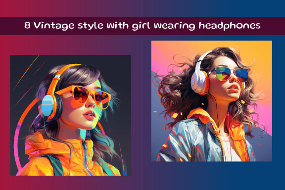 Vintage style with woman wearing headphones