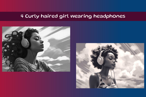 Curly haired girl wearing headphones