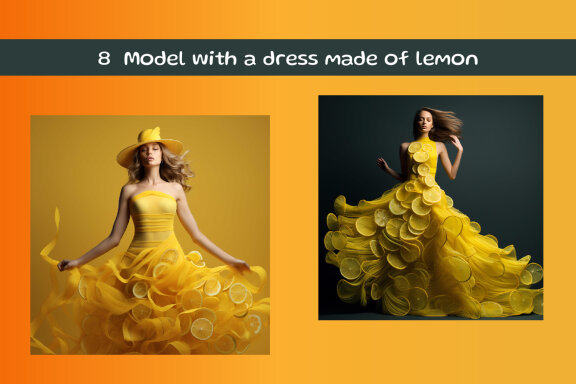 Model with a dress made of lemon