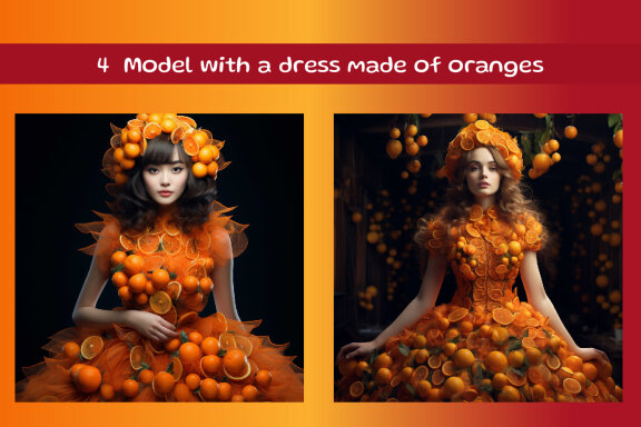 Model with a dress made of oranges
