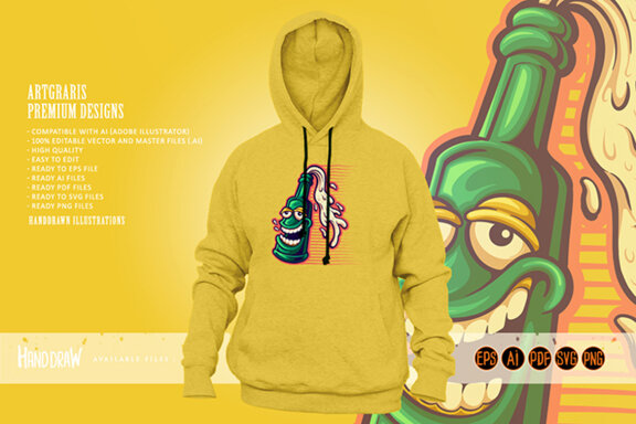 Funny beer bottle logo mascot