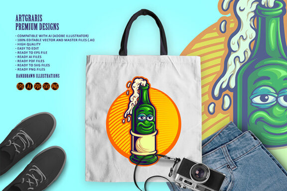 Funny cute beer bottle mascot
