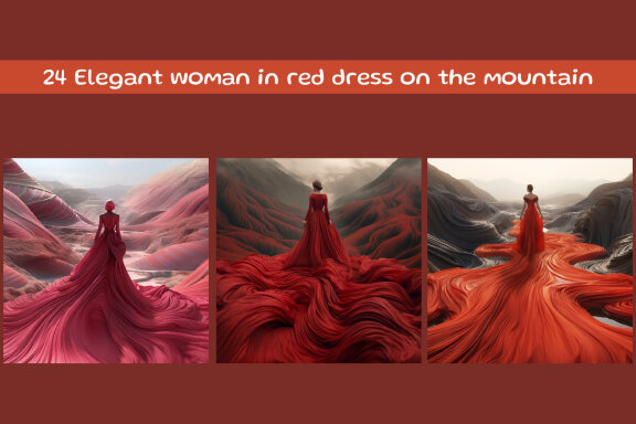 Elegant woman in red dress on the mountain