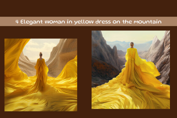 Elegant woman in yellow dress on the mountain
