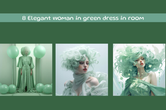 Elegant woman in green dress in room